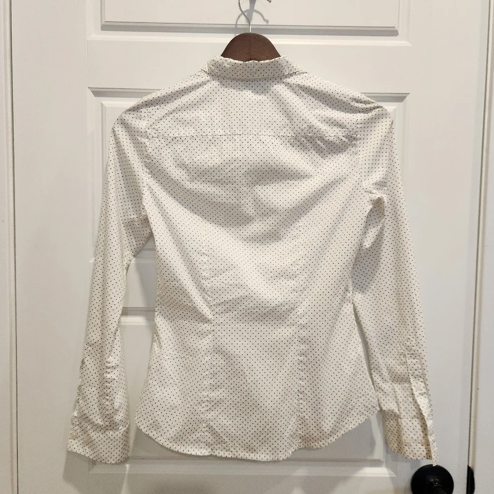 🟣 Sz 2 H&M Women's White Cotton Blend Polka Dot Long Sleeve Button-Down Shirt - Picture 6 of 7